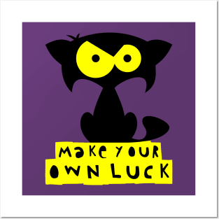 Funny black cat T-shirt – Make your own luck (Mozart) – purple Posters and Art